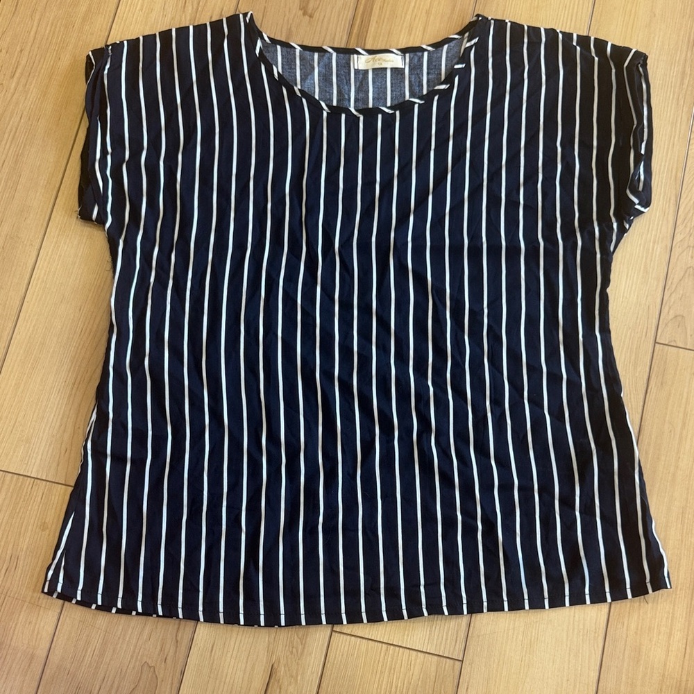 Ace Fashion Classic Navy and White Striped Women's Rayon Blouse
